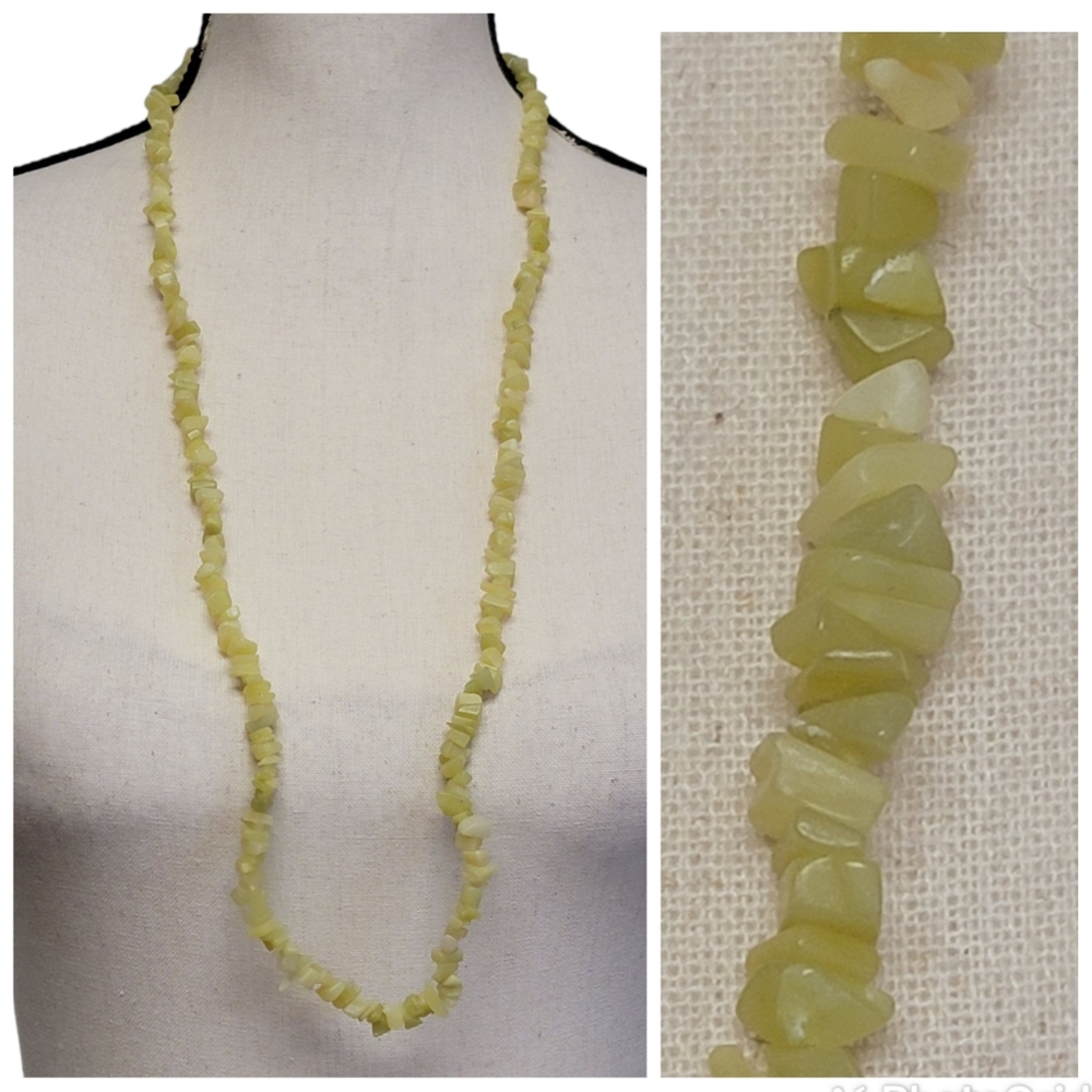 Serpentine Olive Jade Chip Necklace 34" Endless Beaded Boho Tribal Southwestern‎